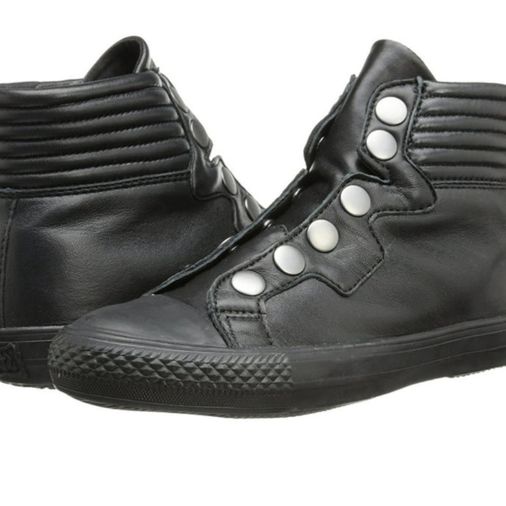 Ash Vespa snap front high top sneaker size 39 black leather 152$
